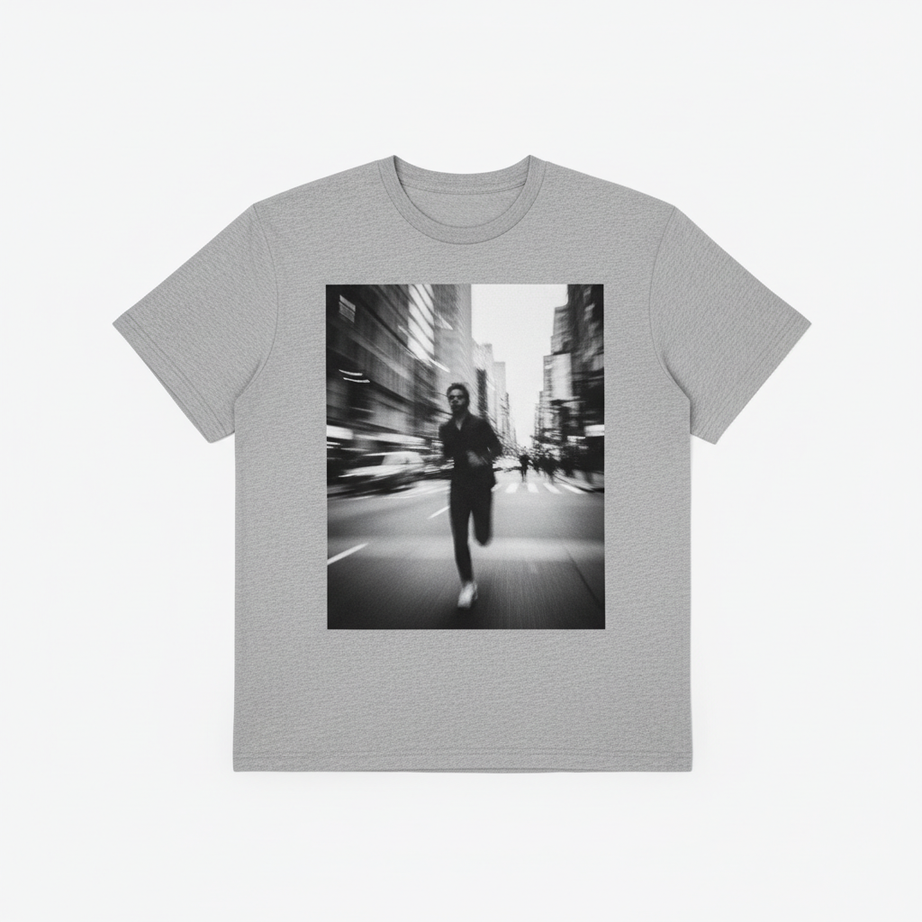 Gray tee with motion blur street photography print
