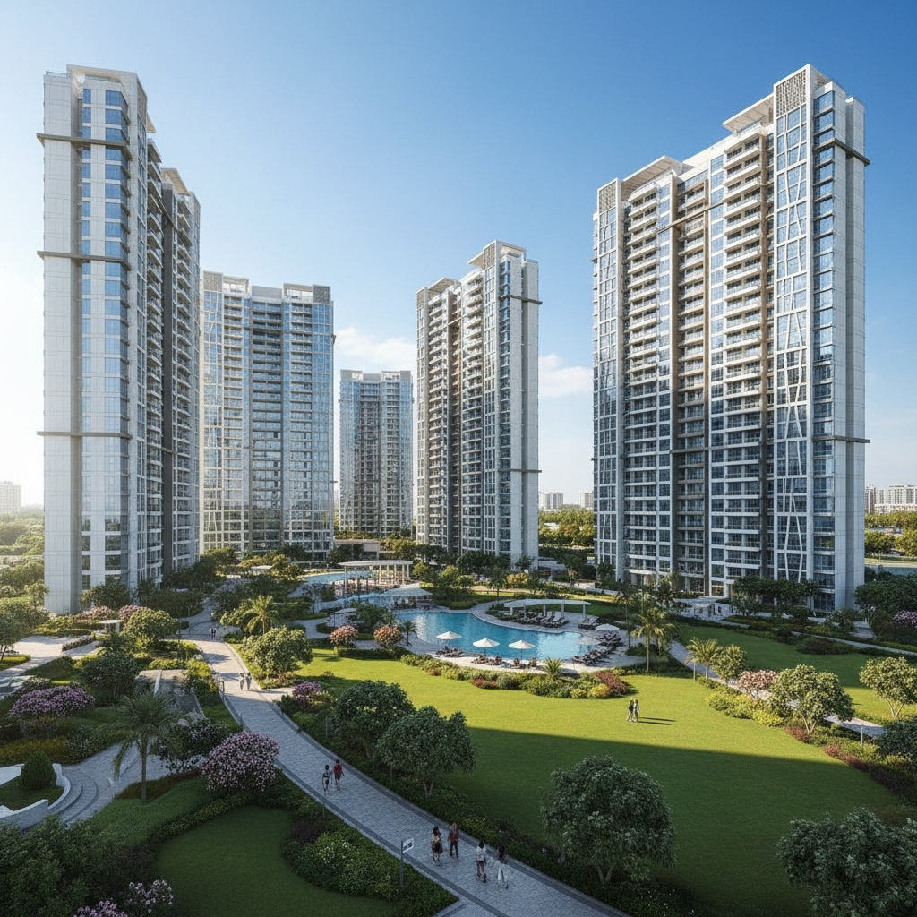 Delhi NCR modern residential complex with green landscape