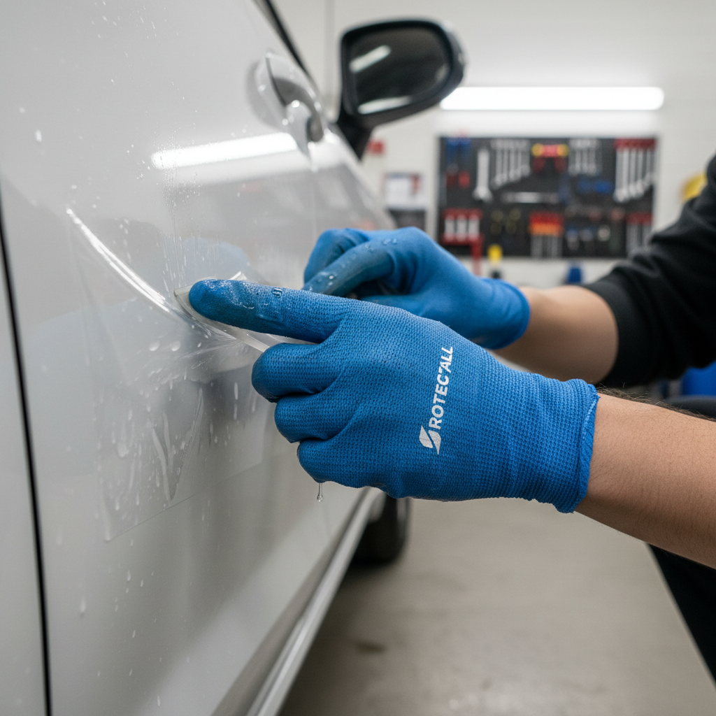 Technician applying ceramic coating to vehicle