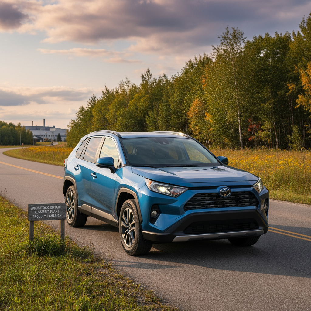 Toyota RAV4 SUV on Canadian road representing the Woodstock Ontario assembly plant production