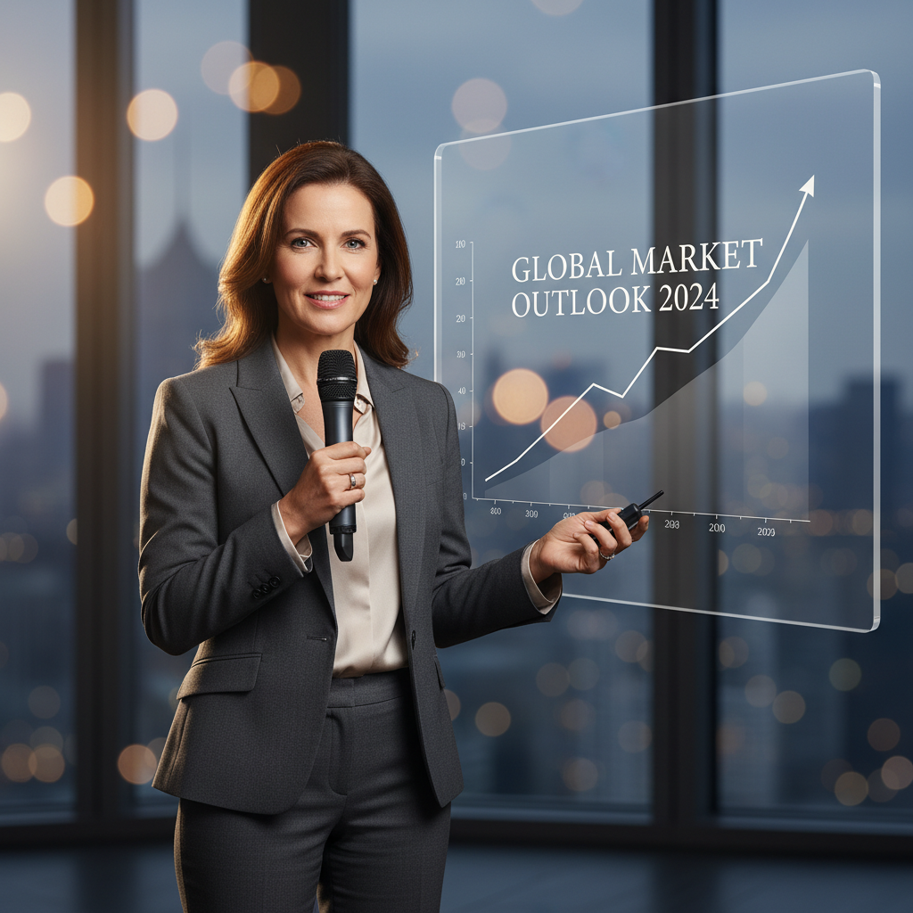 Wealth management executive delivering market outlook in cinematic interview setup