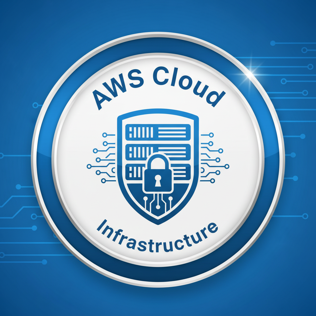 AWS cloud infrastructure badge with secure server icon