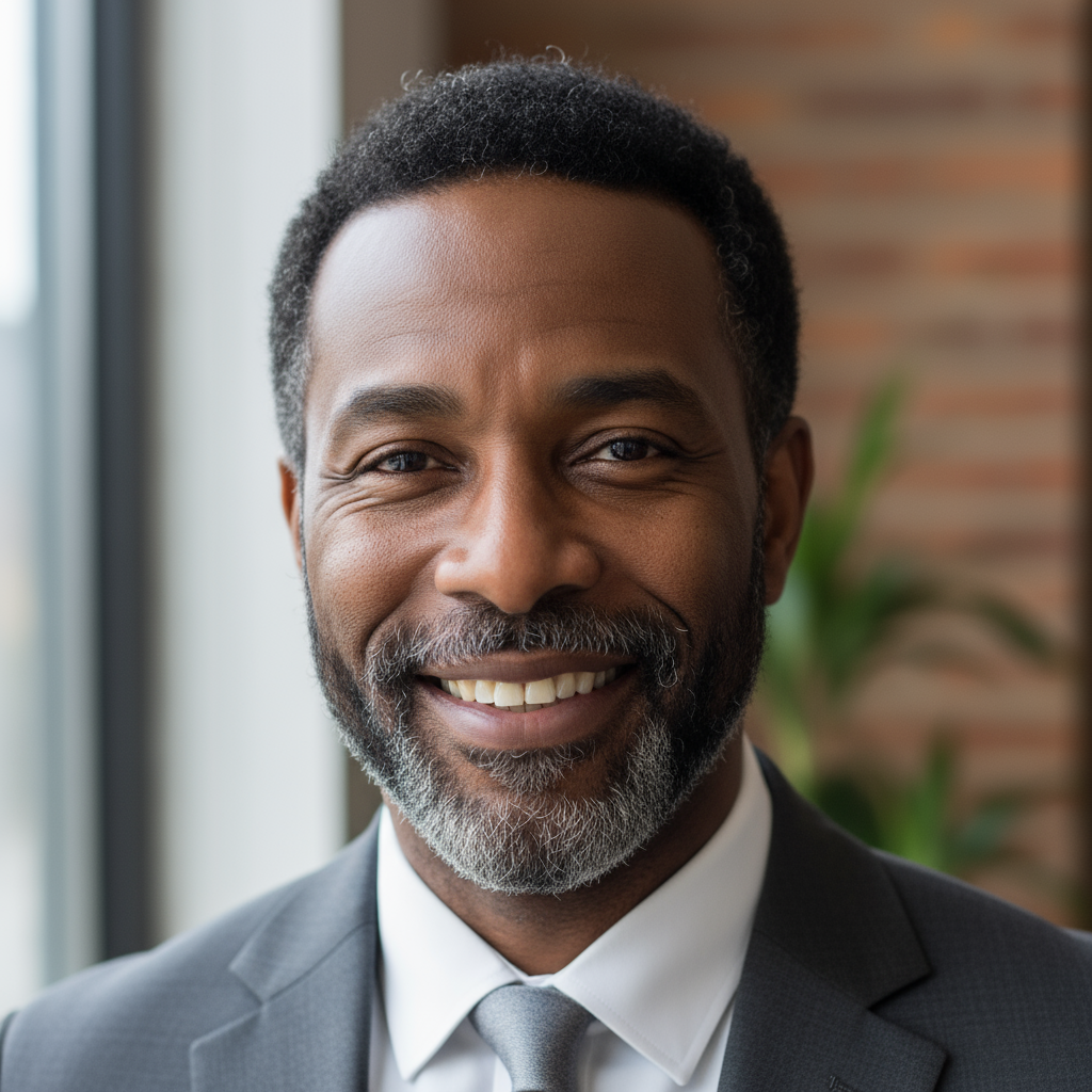 Man in his 50s with a calm expression against a neutral background