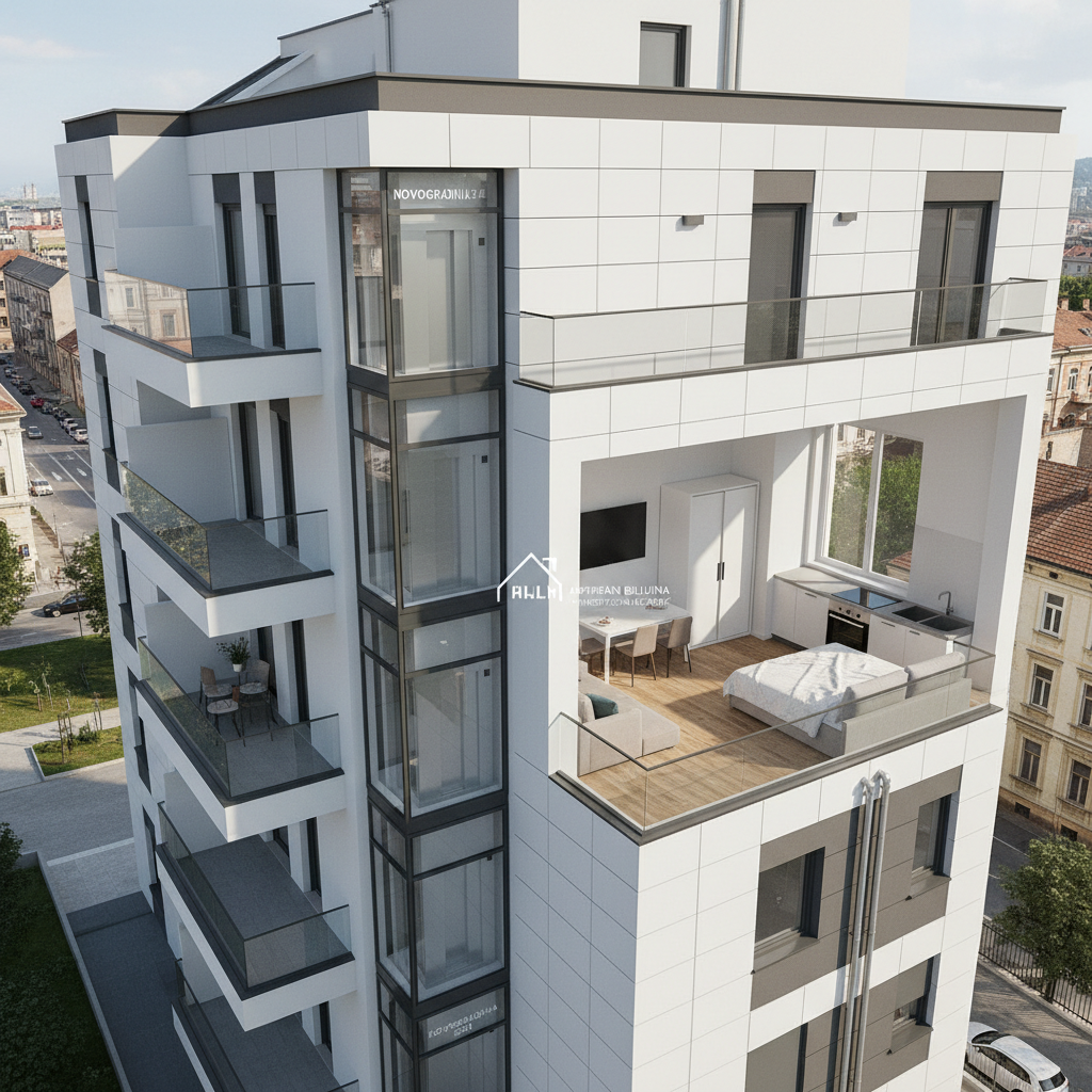 Modern apartment interior with open floor plan, bright natural light, clean contemporary design