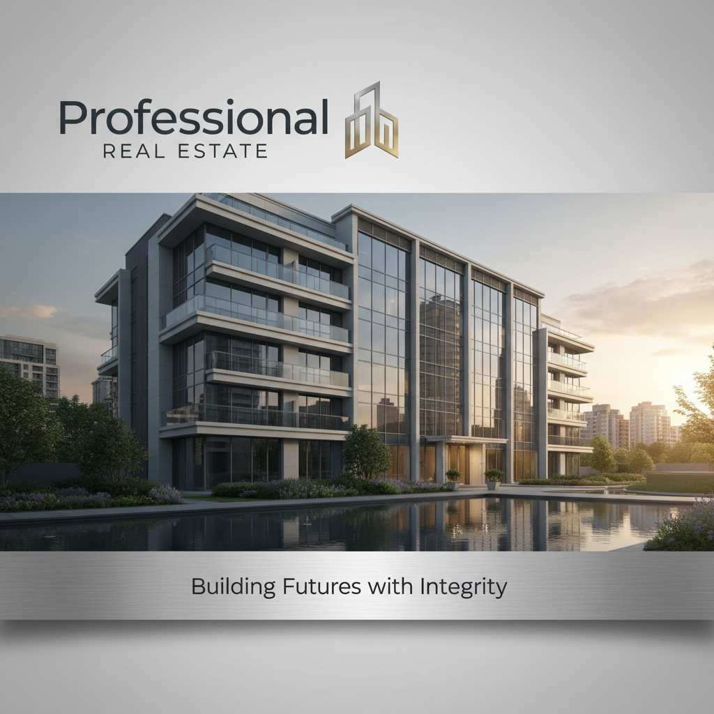 Real estate brand materials, modern architecture photography, clean professional design