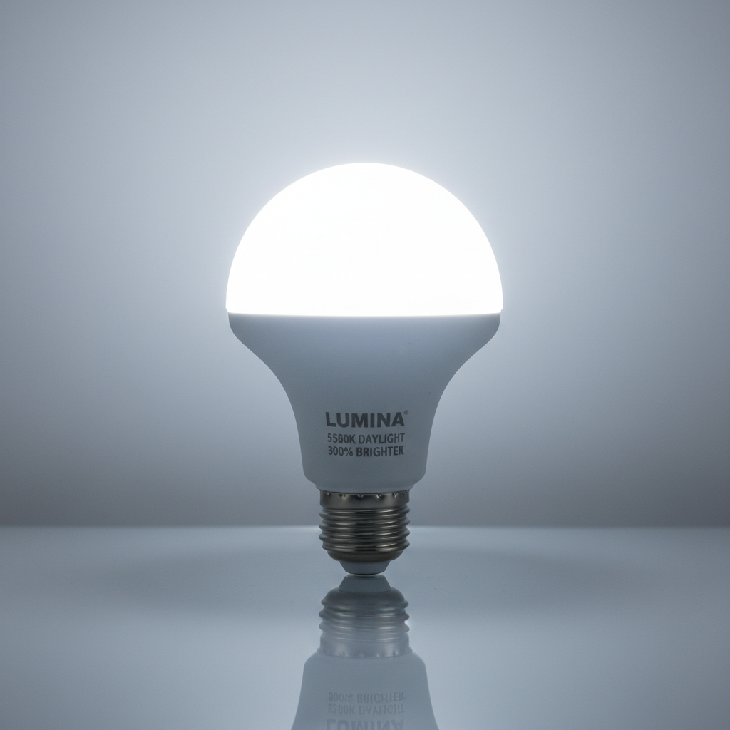 Bright white Philips H4 LED bulb in packaging on a reflective surface with blue light glow