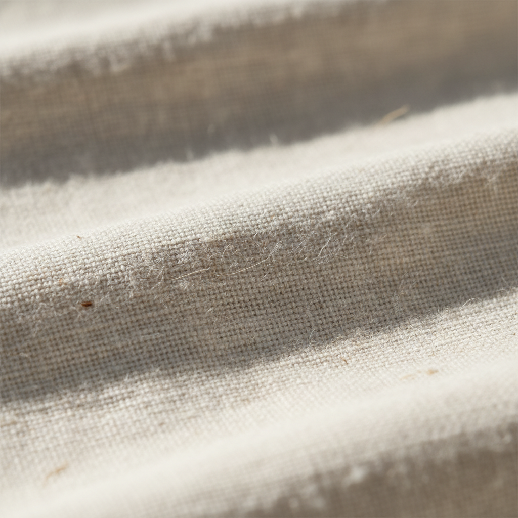 Close-up of soft white organic cotton fabric texture with gentle natural light