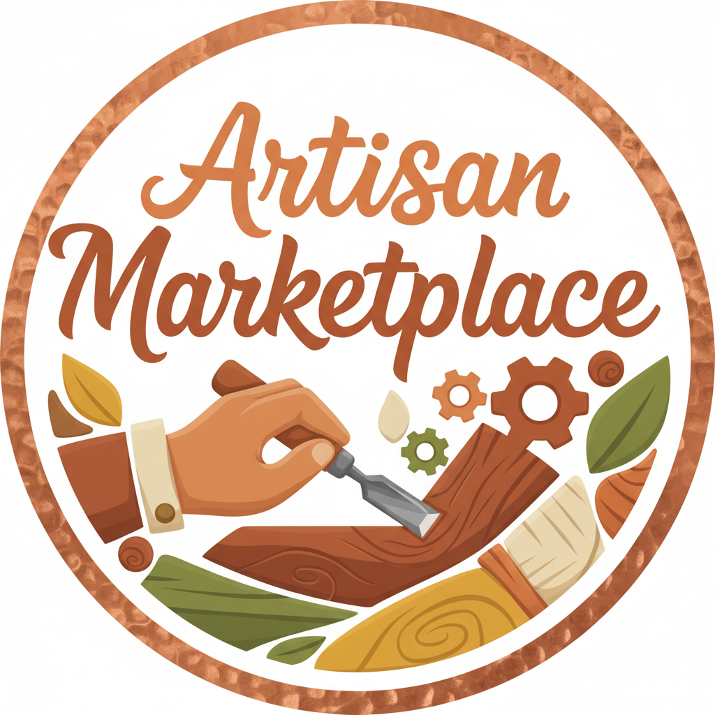 Artisan craft marketplace logo with handmade texture and warm tones