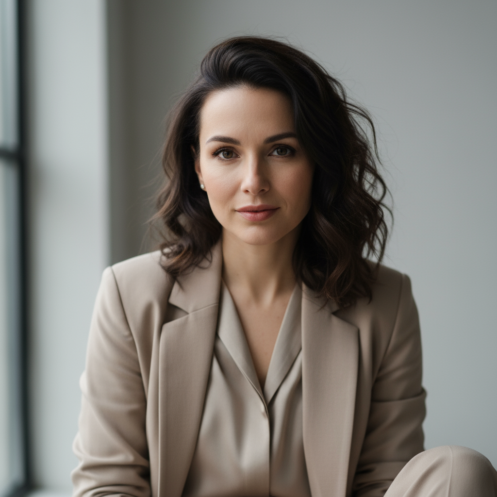 Portrait of Sarah Chen, founder of TechStart Solutions, smiling professionally