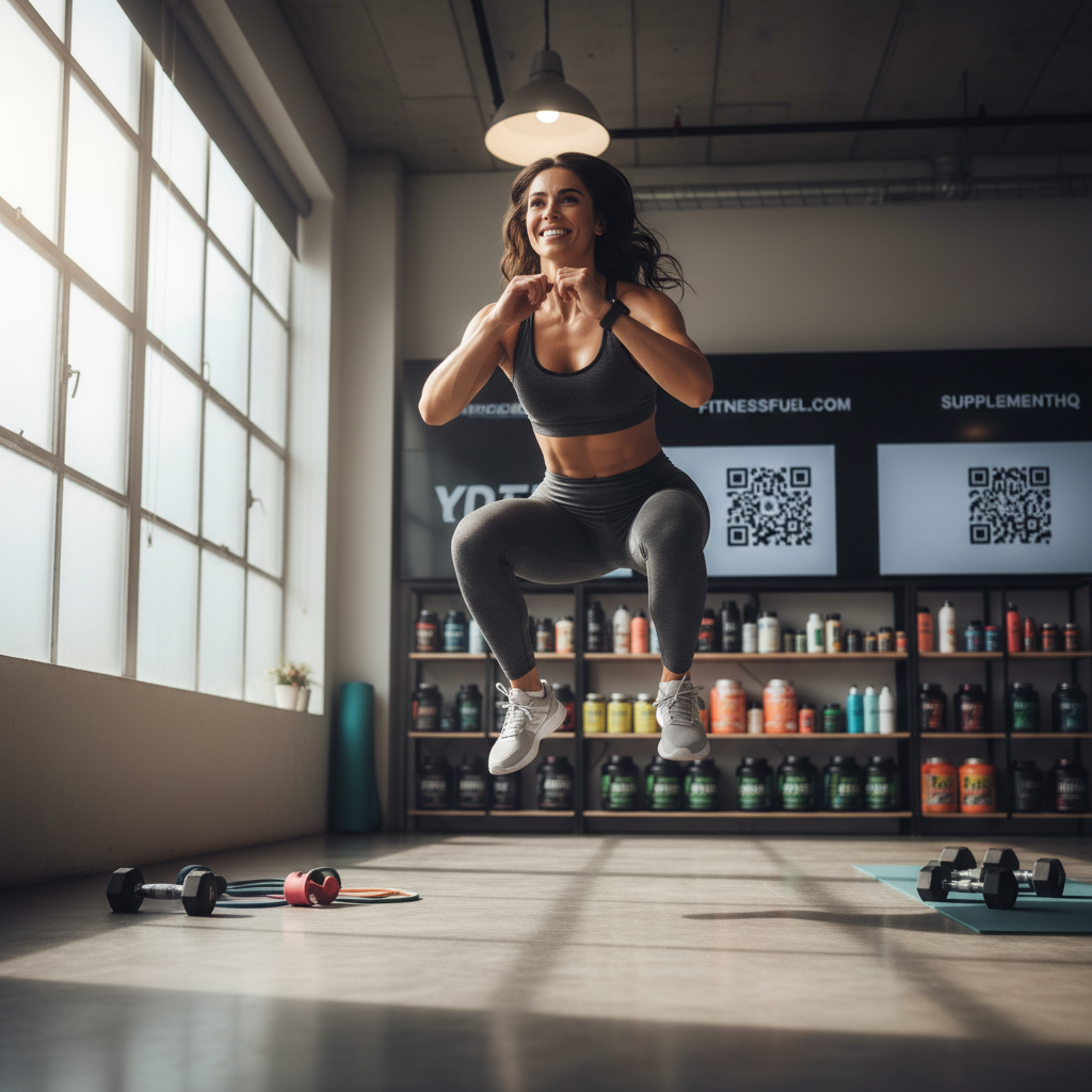 Fitness creator Jordan Mercer showing workout content and supplement links
