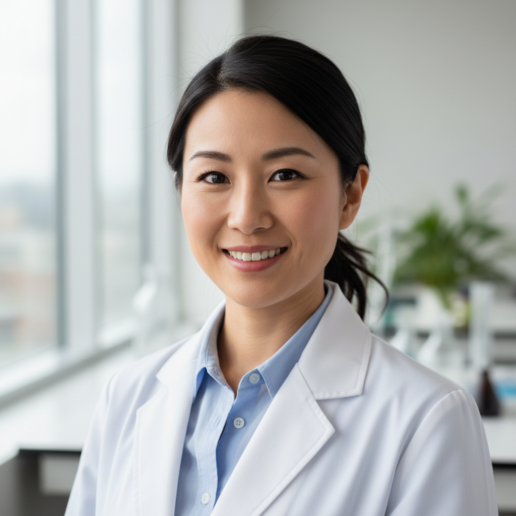 Dr. Sarah Whitfield, Chief Science Officer, in a laboratory setting