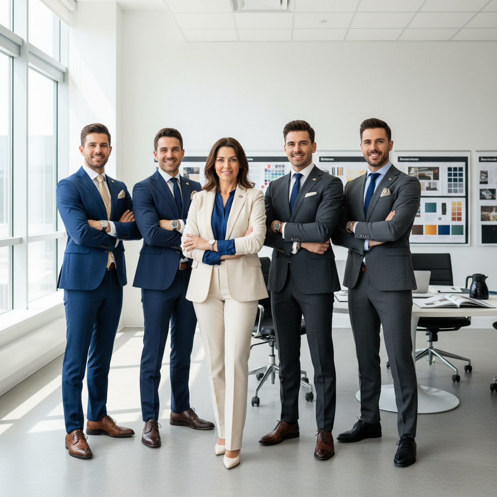 Group of Deloitte partners in coordinated professional attire after group color session