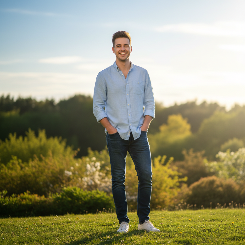 Kevin Chen smiling outdoors in casual attire, Cupertino California