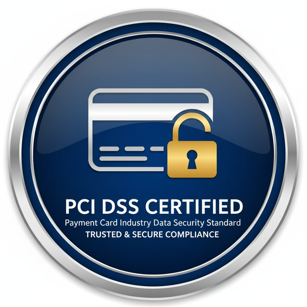PCI DSS compliance badge with credit card security icon