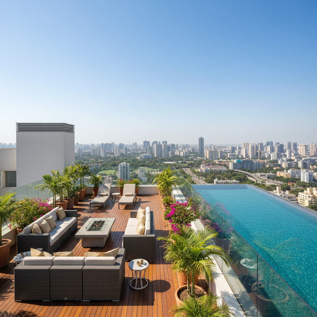 Ultra-luxury penthouse with private rooftop terrace and panoramic city skyline view in Bengaluru