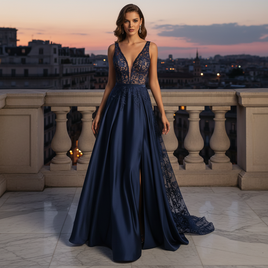 Elegant woman in deep red crimson evening gown, dramatic lighting, luxurious setting