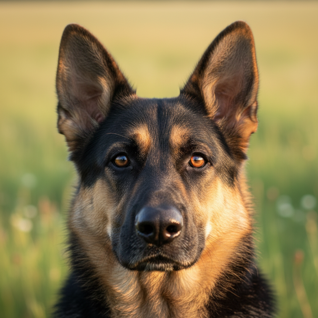 German Shepherd after grooming session, coat gleaming, looking alert