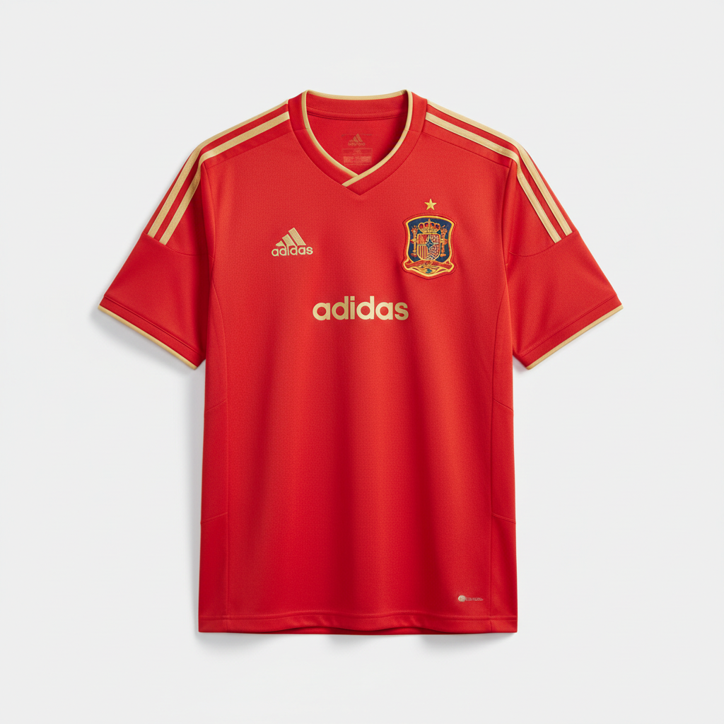Red Spain national team football jersey product photo, La Roja home kit, premium sportswear