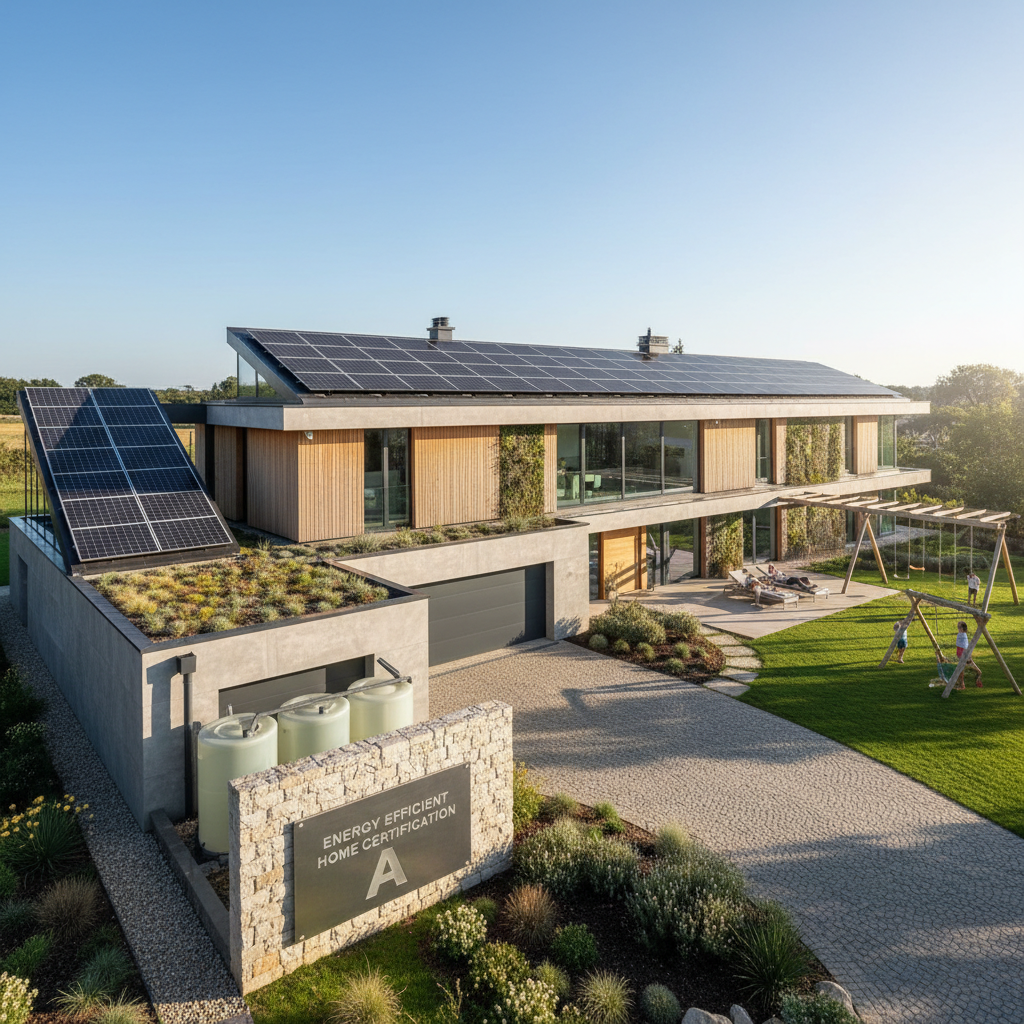 Modern renovated home with clean exterior, green lawn, bright sunshine, energy-efficient windows, fresh landscaping
