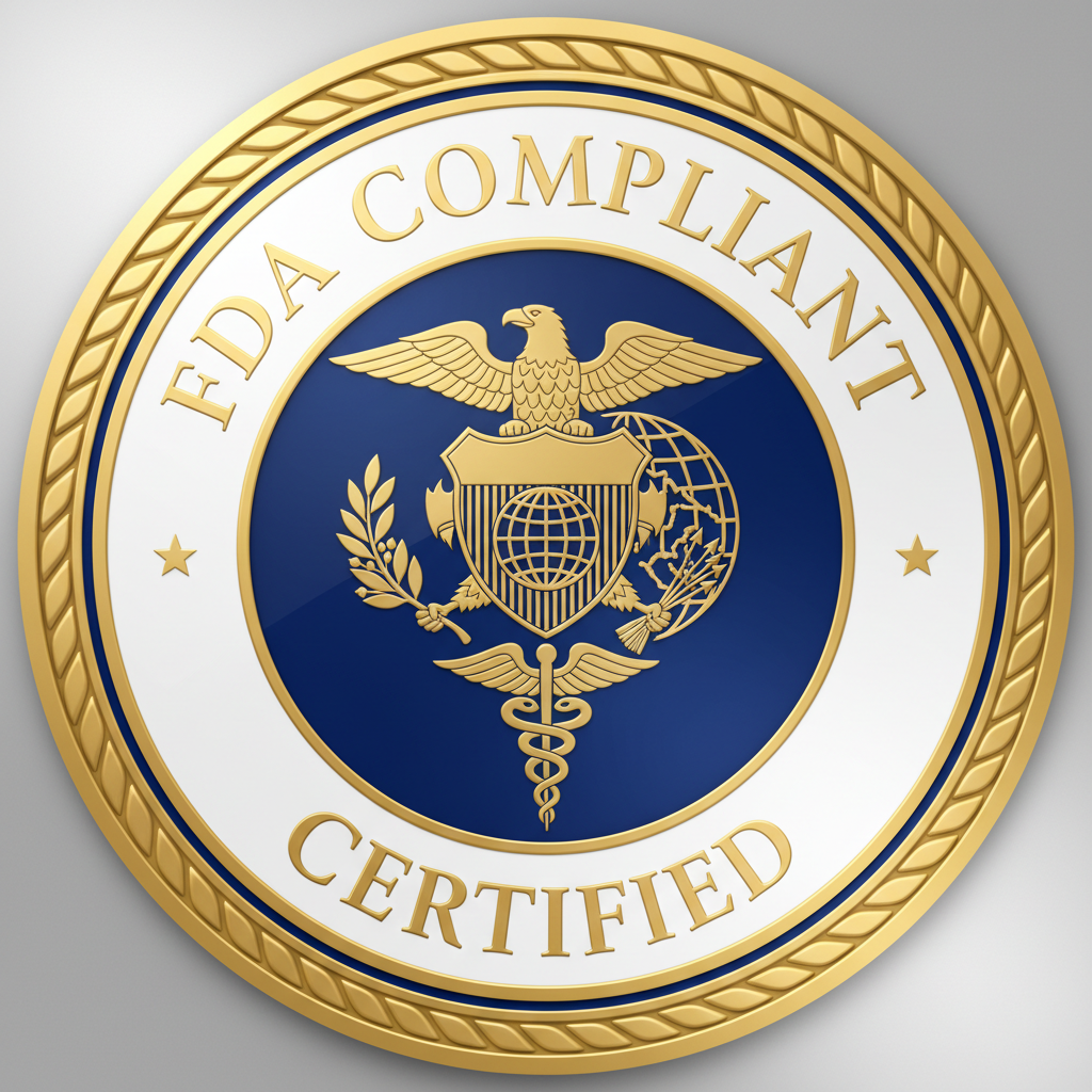 FDA compliance seal with blue shield emblem