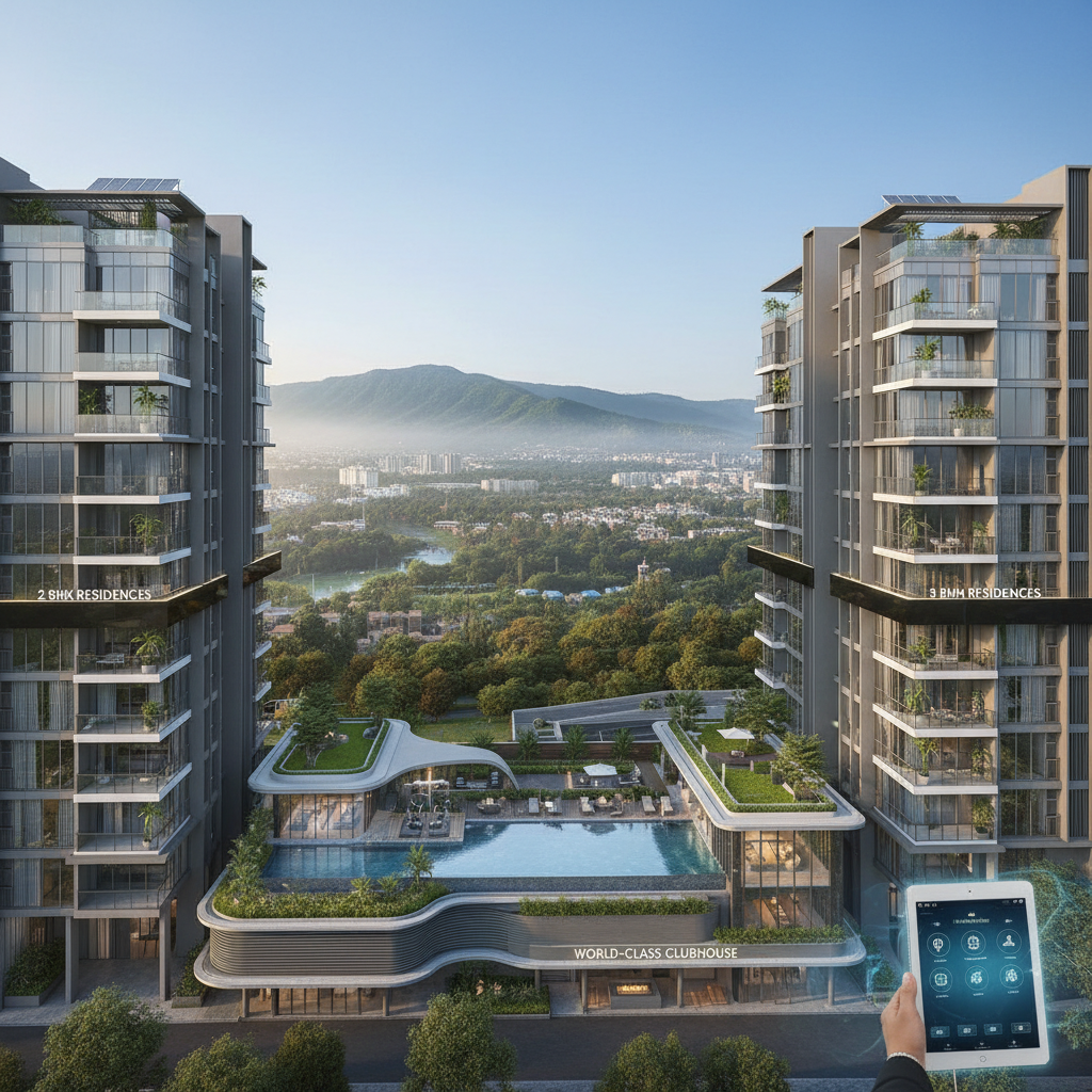 Bright 2BHK apartment in a gated community in Baner Pune with balcony view