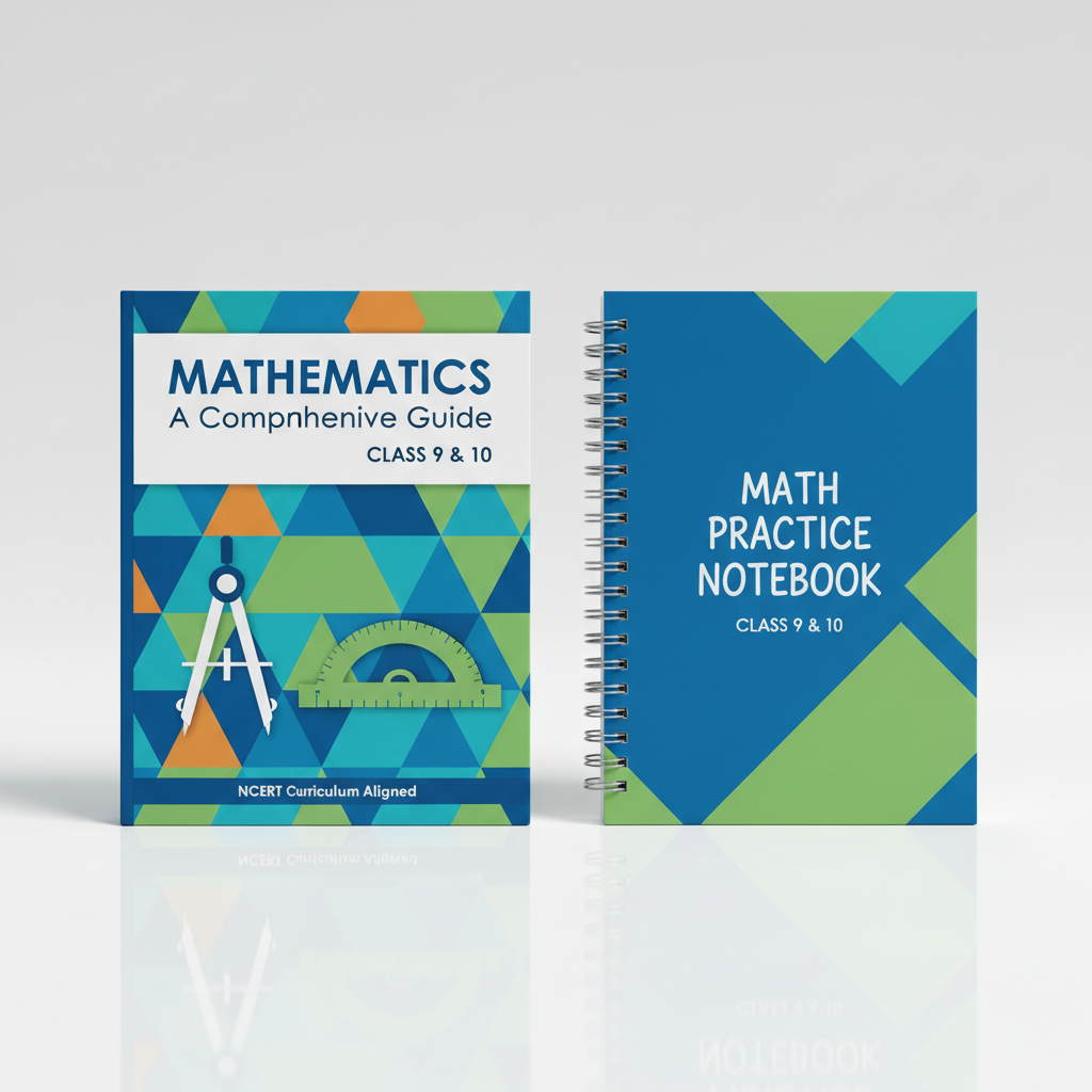 Mathematics textbook and notebook for Class 9 and 10 students