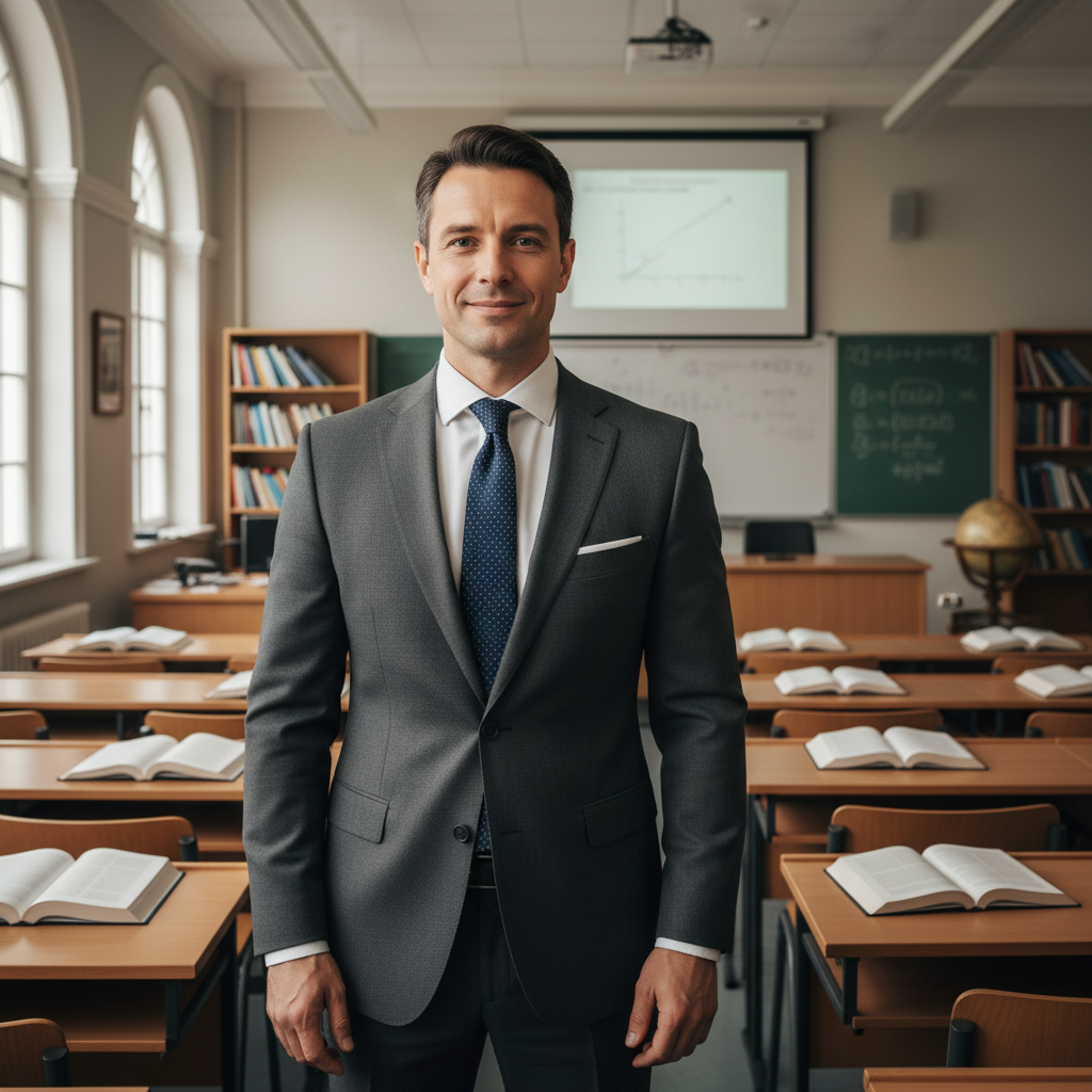 Male language teacher in professional attire
