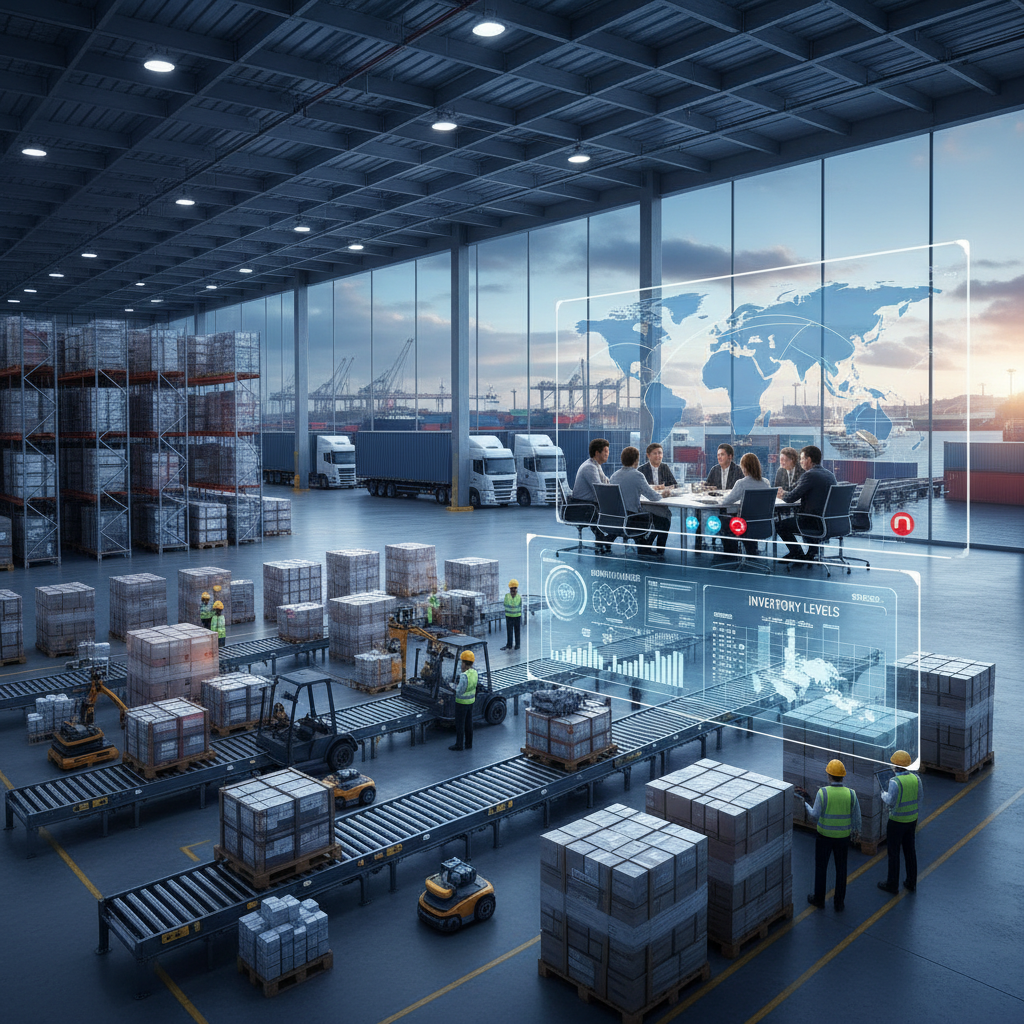 Logistics and supply chain management with shipping containers and warehouse operations