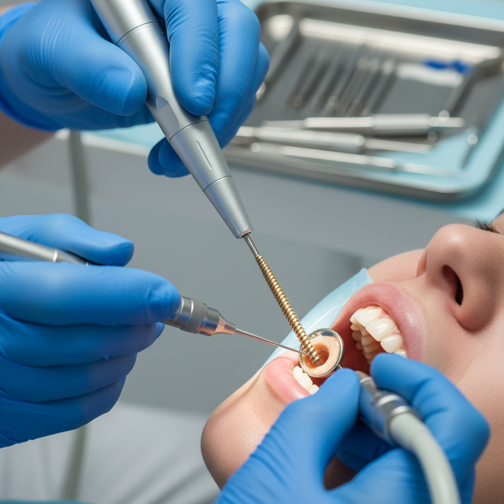 Root canal treatment being performed painlessly with modern dental equipment