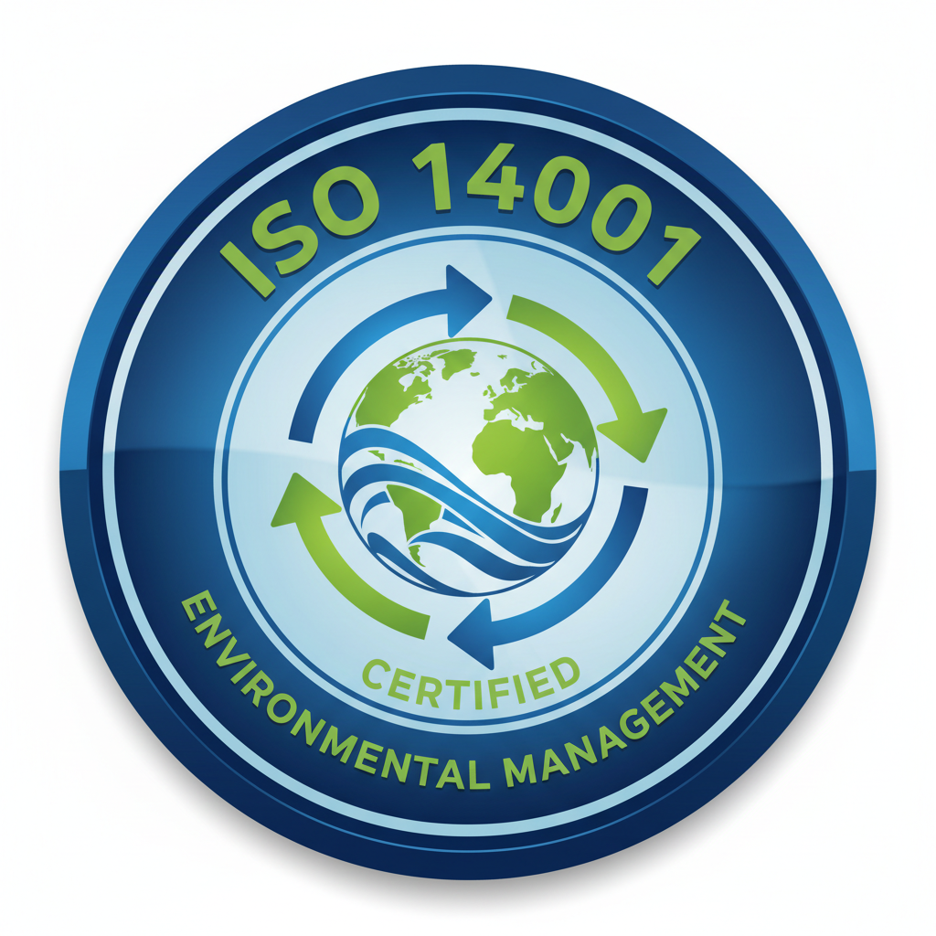 ISO 14001 environmental management certification logo with green earth symbol