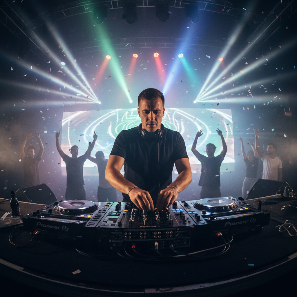 Carlos Mendez — DJ performing at a live event with equipment