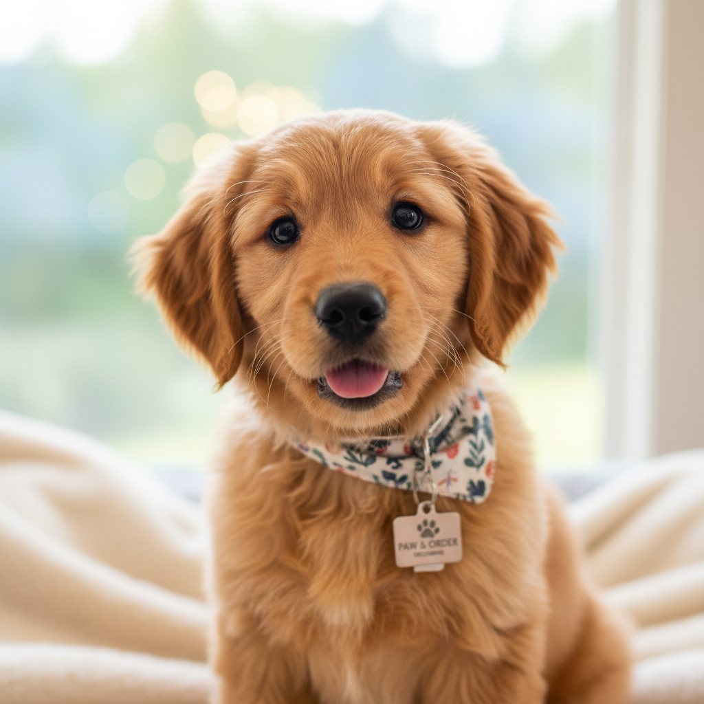 Cute puppy portrait for grooming studio