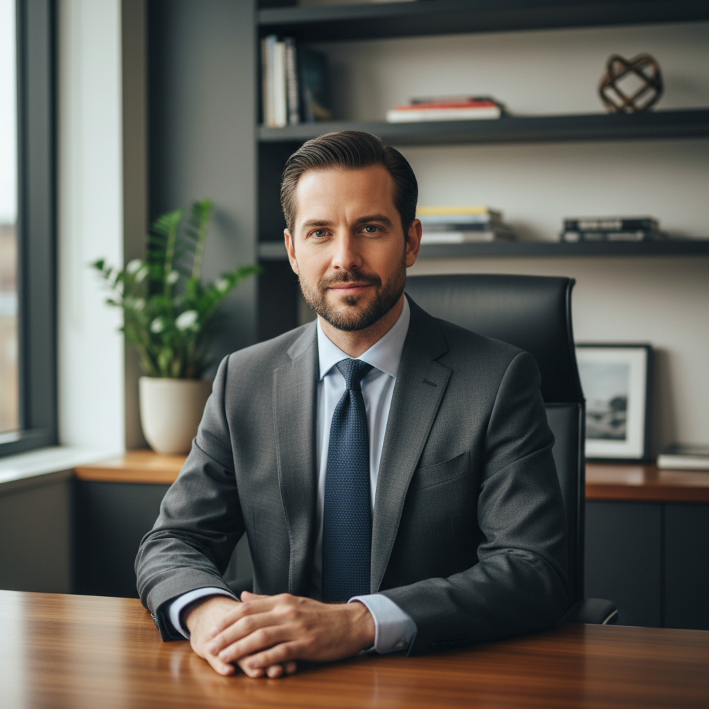 Man in professional setting with composed expression