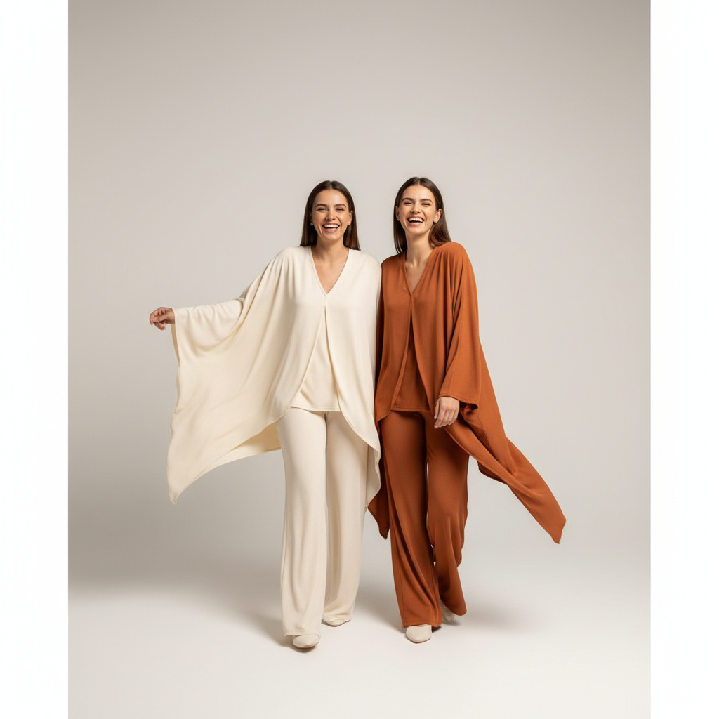 Woman wearing coordinated fashion set, bright airy editorial fashion photography