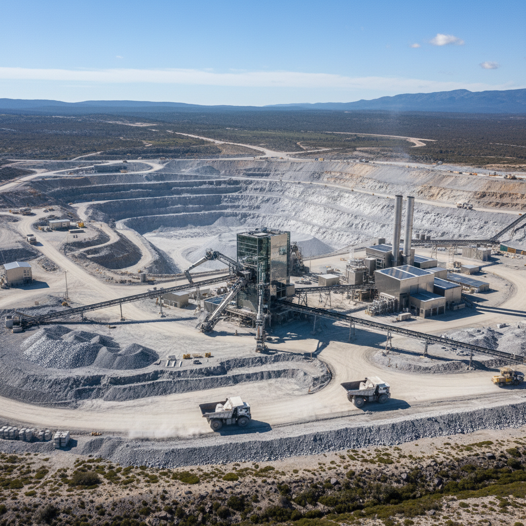 Aerial view of open pit mine with haul roads visible against sandy terrain