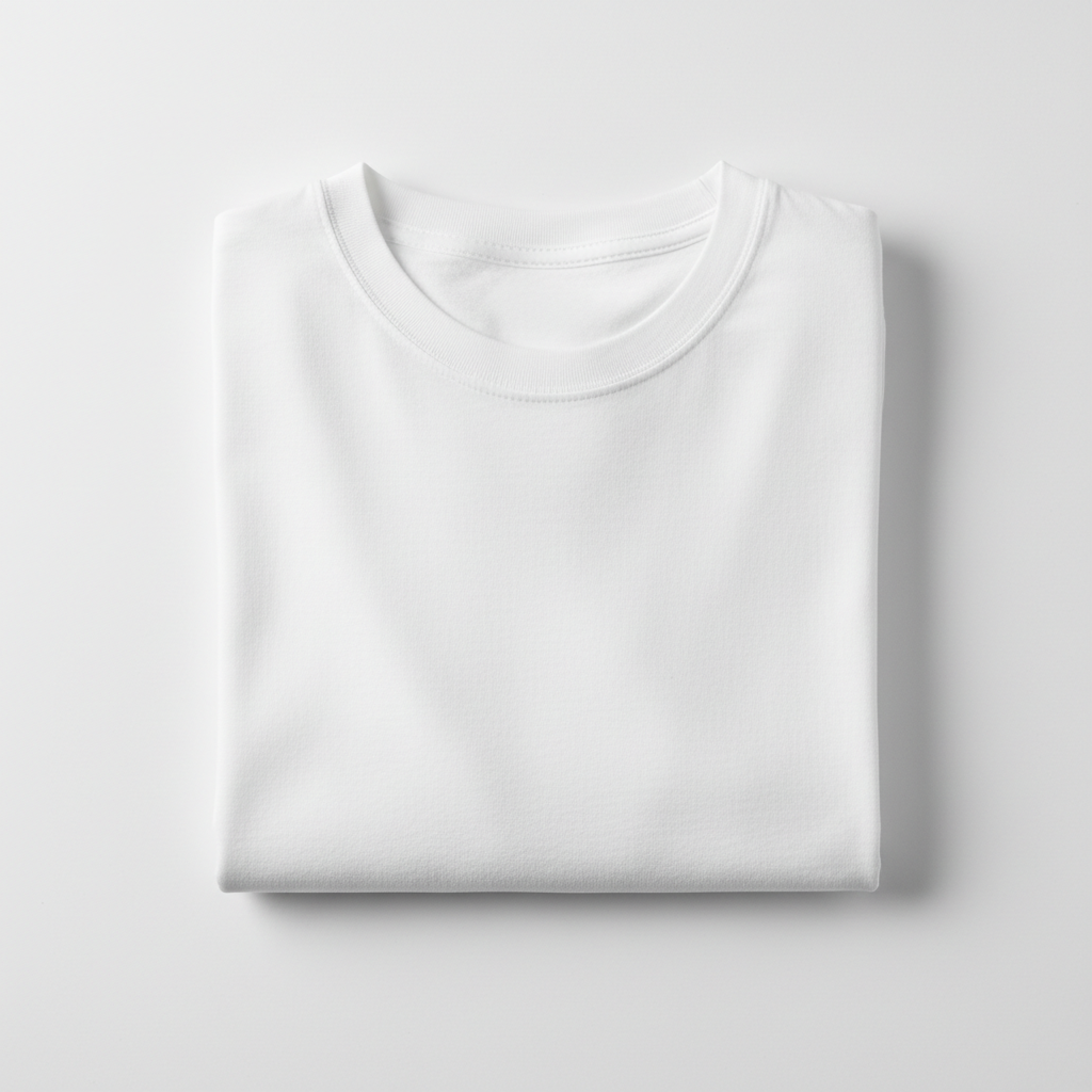 White premium cotton t-shirt folded neatly on clean white background