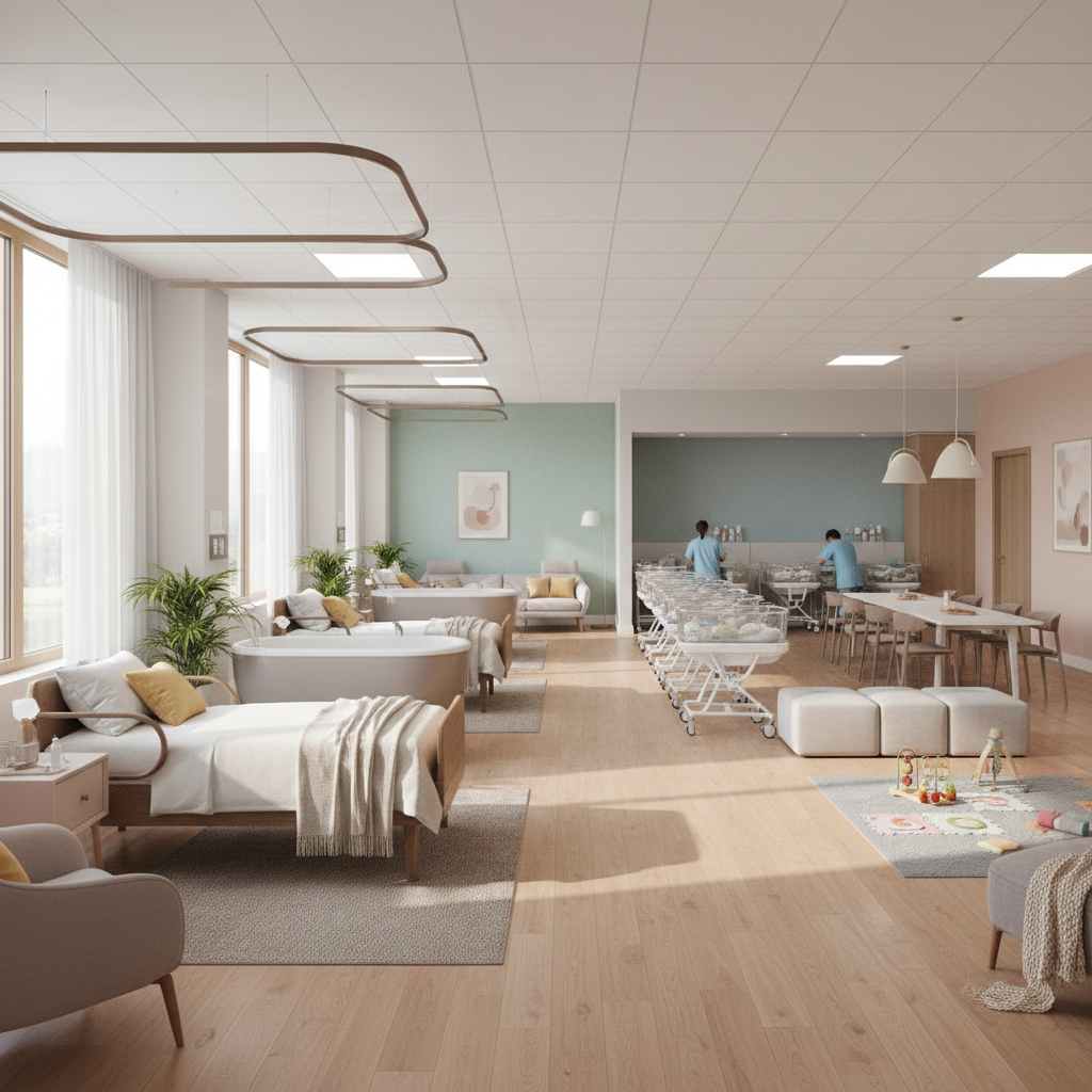 Maternity ward with newborn baby care