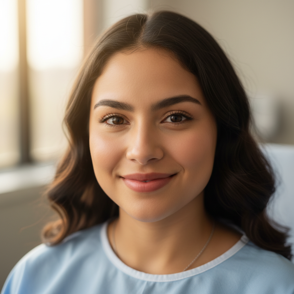 Rachel Torres, smiling woman with dark hair, NYC dental patient portrait