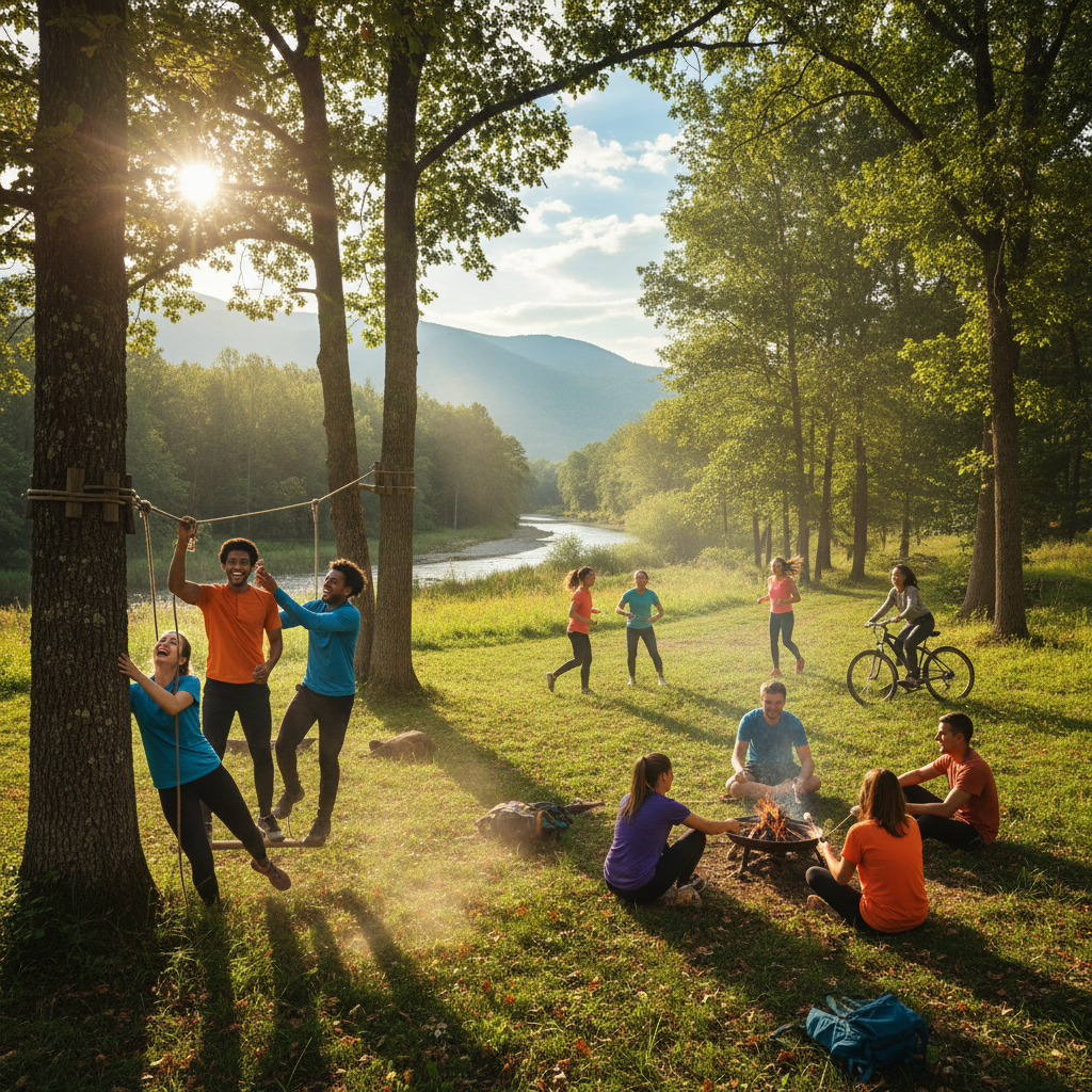 Jóvenes en actividad al aire libre con naturaleza