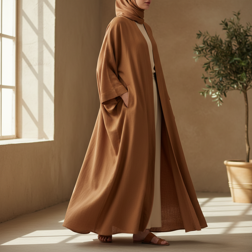 Bold Ankara print abaya in vibrant African colors, strong editorial photography