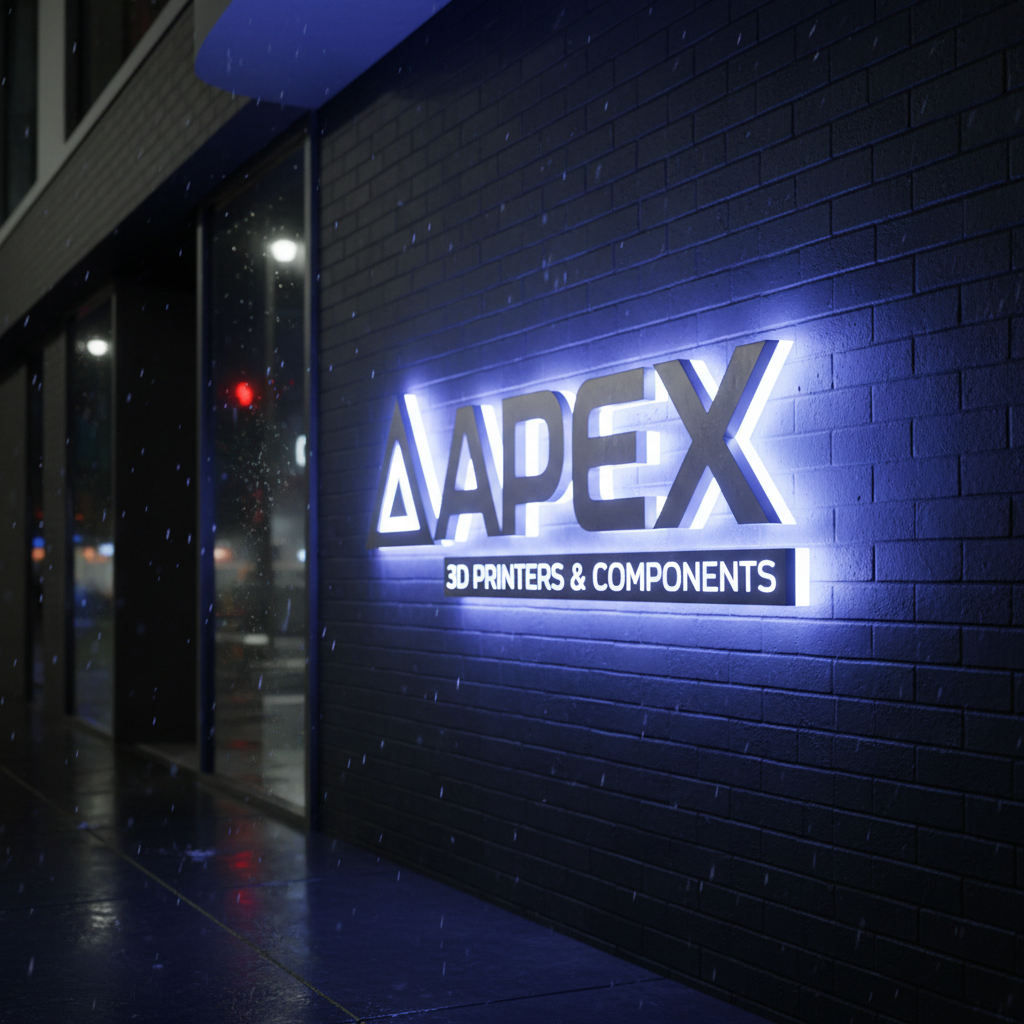Illuminated 3D acrylic LED glow sign board installed on commercial storefront at night