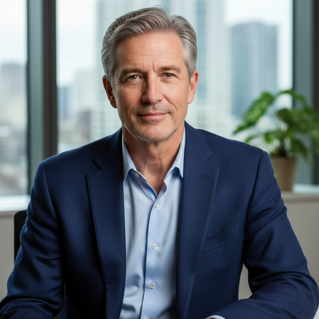 Peter Waim, business owner, mid-age professional male, confident neutral expression, outdoor setting