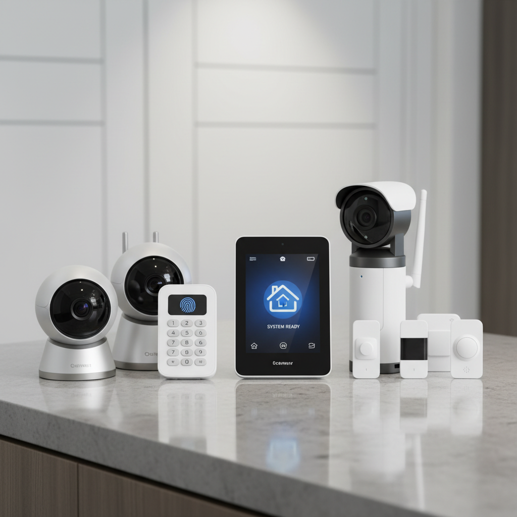 Smart home security system with cameras, sensors, and monitoring dashboard