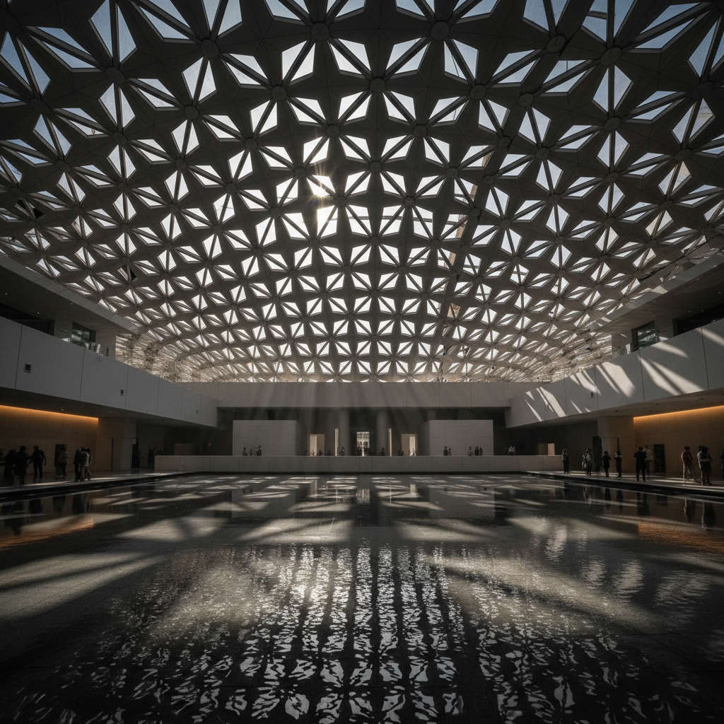 Louvre Abu Dhabi museum with geometric dome UAE