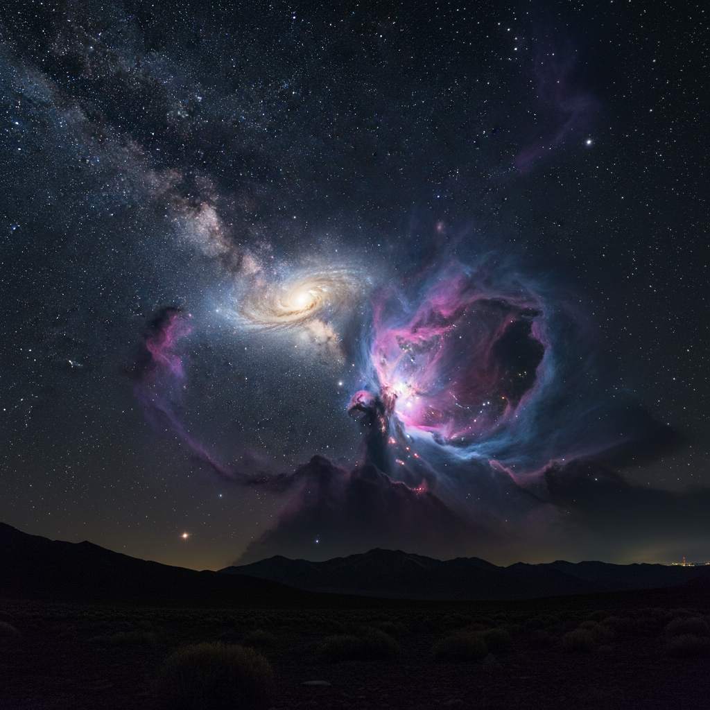 Galaxy and nebula in deep space with purple and blue cosmic colors