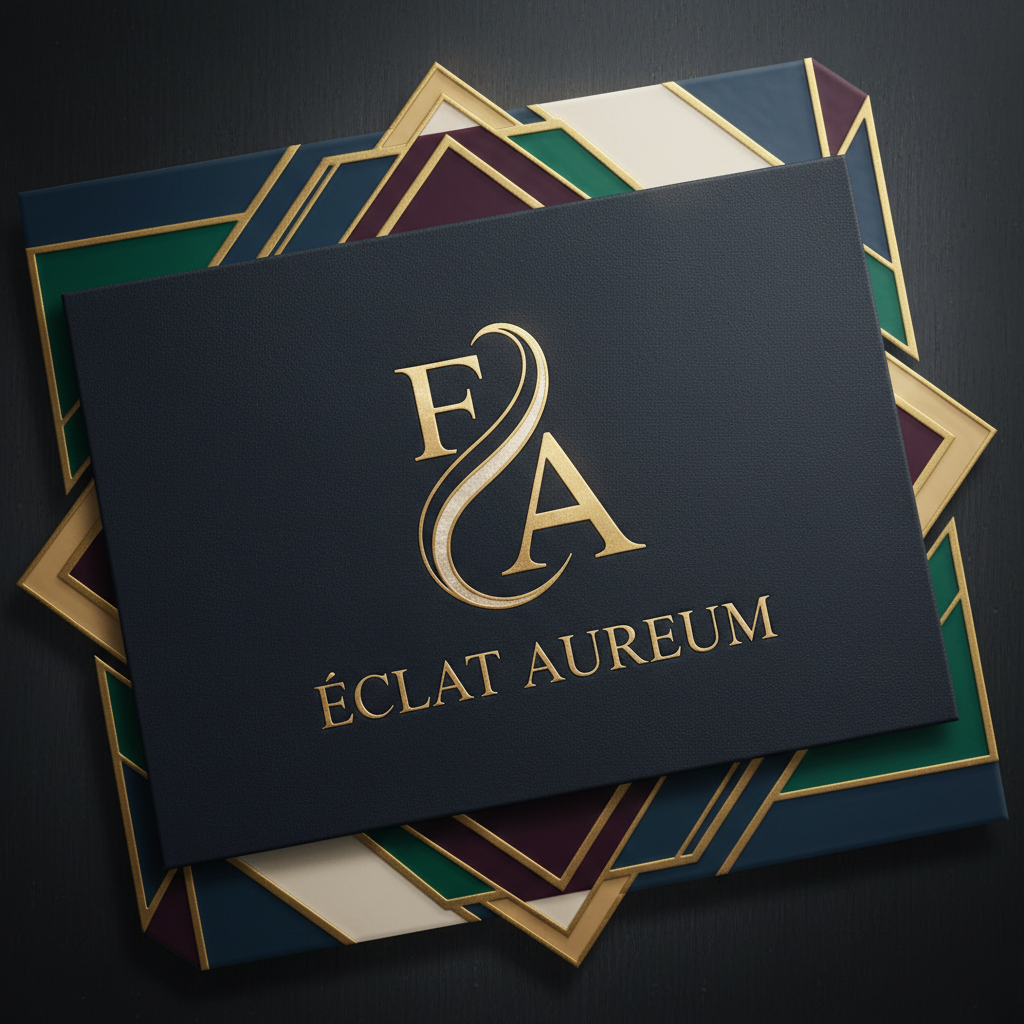Elegant brand identity design with logo and color palette on dark background