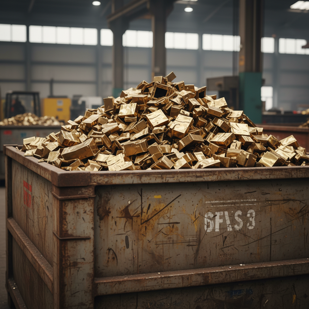 Stacks of copper and brass metal sheets in various sizes in industrial warehouse