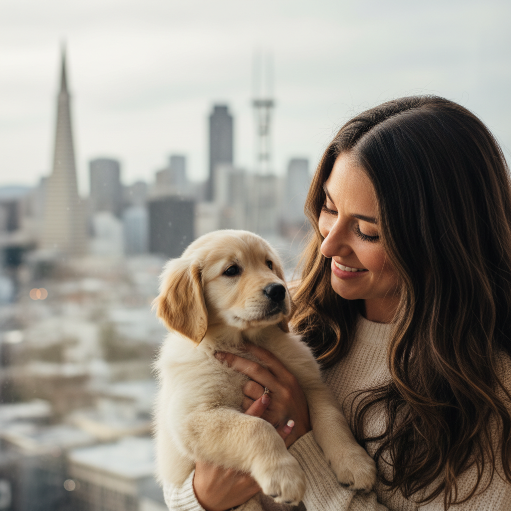 Priya Nair, woman with dark hair, new puppy owner in San Francisco