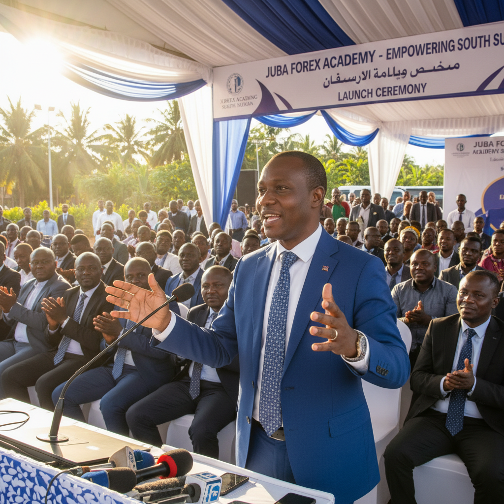 Johk Biong at the launch ceremony of the Biong Forex Trading Academy in Juba, South Sudan