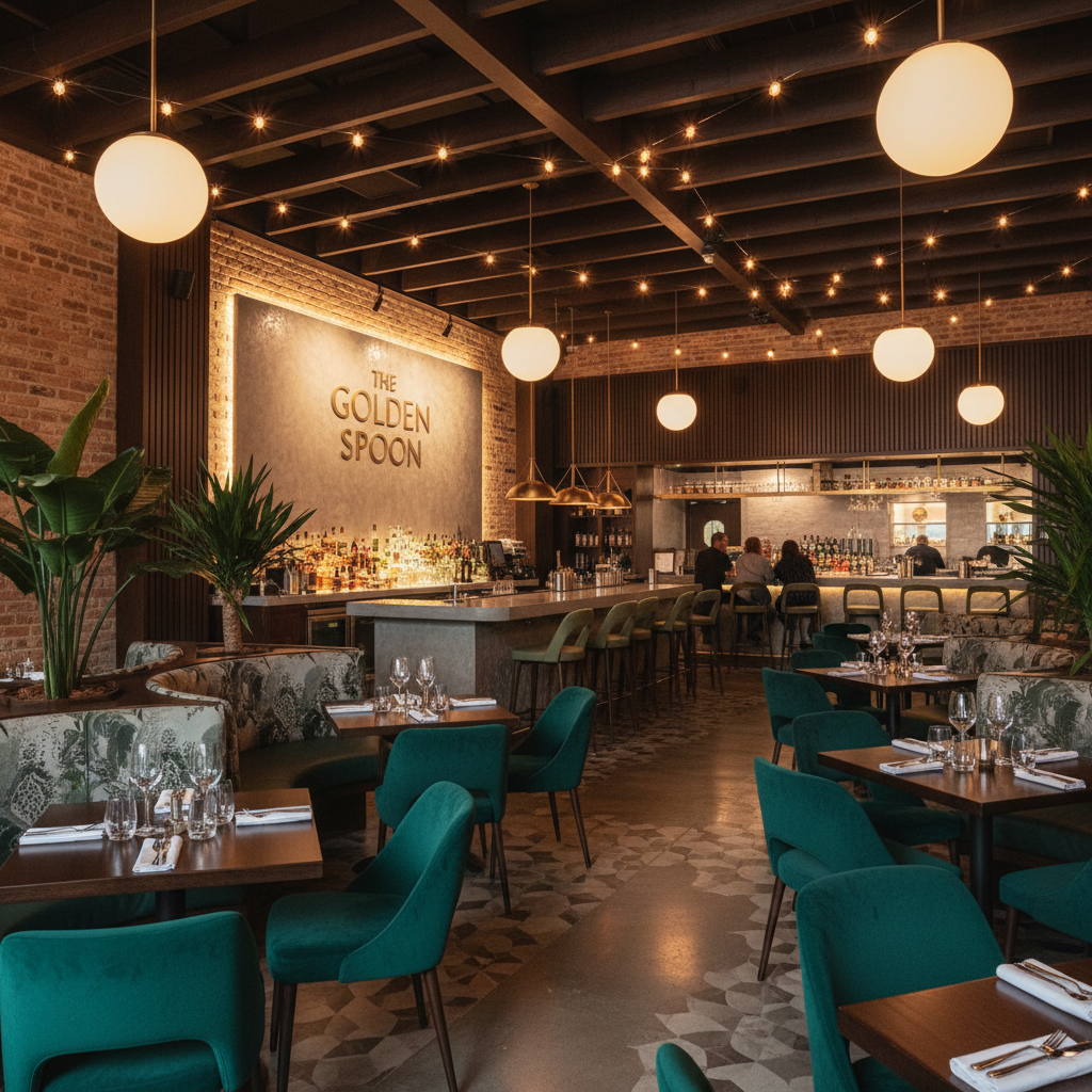 Restaurant interior with branded elements and elegant ambiance